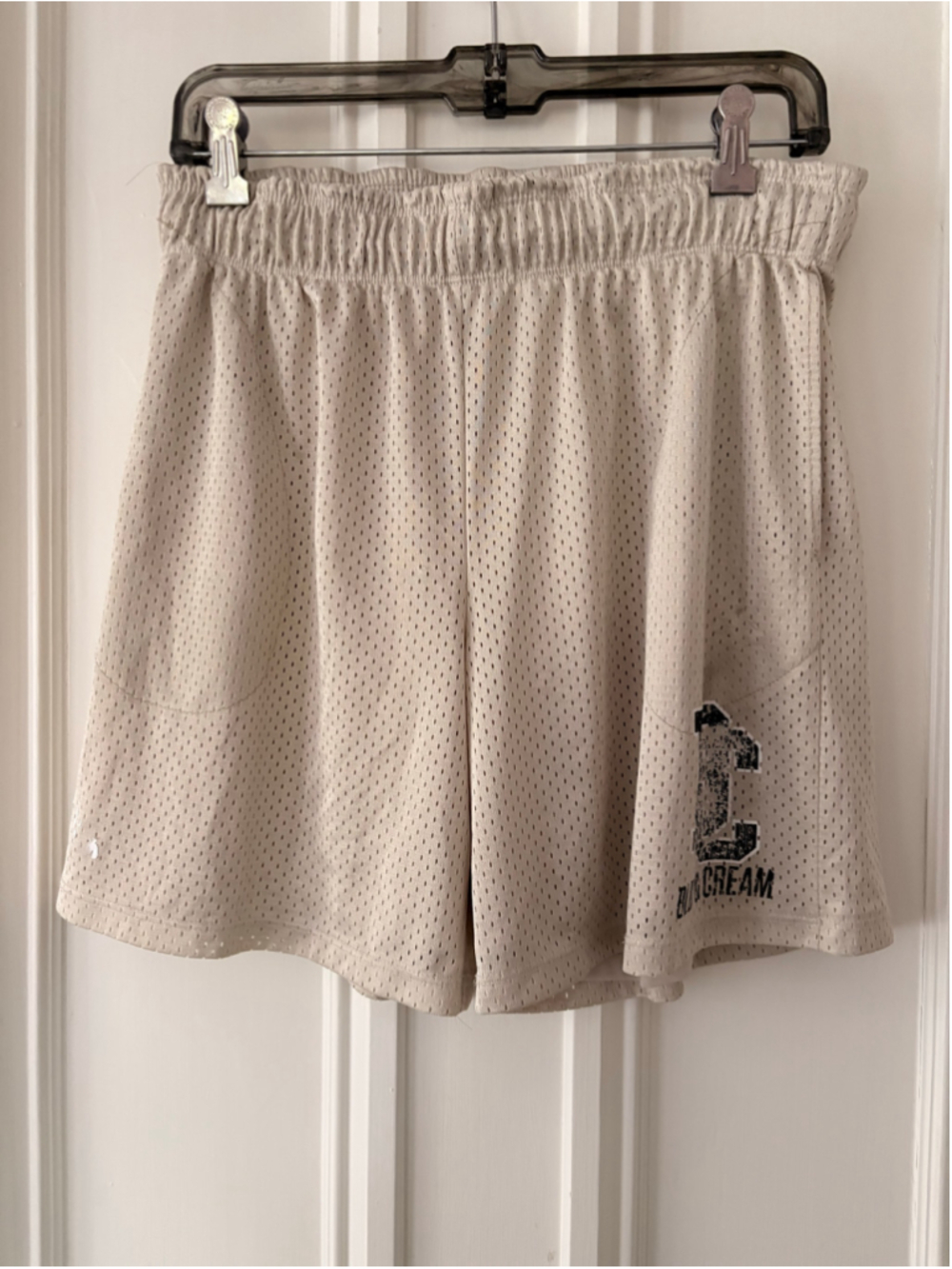 Blue & Cream Athletic Mesh Beige and Blue Shorts, Size L